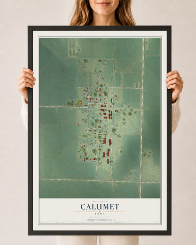Map of Calumet, Iowa, 24 x 36 inch print in a black wood frame