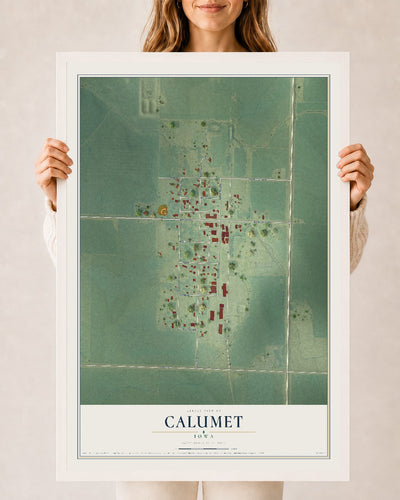 Map of Calumet, Iowa, 24 x 36 inch print in a white wood frame