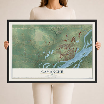 Map of Camanche, Iowa, 24 x 36 inch print in a black wood frame