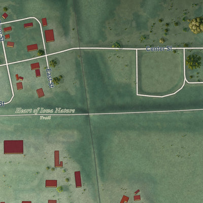 Second close-up of the map of Cambridge, Iowa print showing more streets and buildings