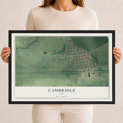 Map of Cambridge, Iowa, 12 x 18 inch print in a black wood frame