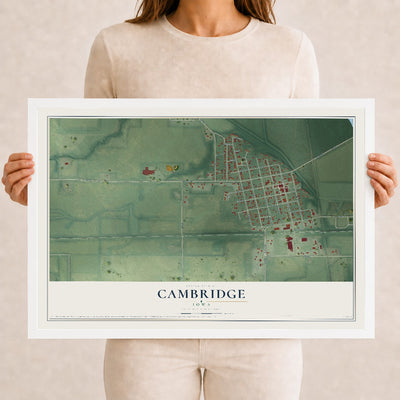 Map of Cambridge, Iowa, 12 x 18 inch print in a white wood frame