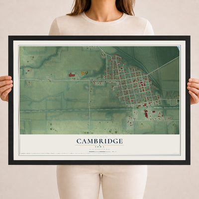 Map of Cambridge, Iowa, 18 x 24 inch print in a black wood frame
