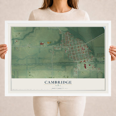 Map of Cambridge, Iowa, 18 x 24 inch print in a white wood frame