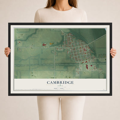 Map of Cambridge, Iowa, 24 x 36 inch print in a black wood frame