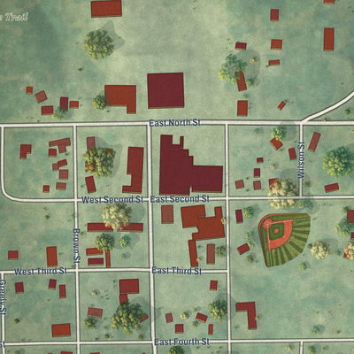 Close-up of the map of Cantril, Iowa print showing street and building detail