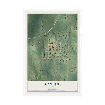 Map of Cantril, Iowa, 12 x 18 inch print in a white wood frame