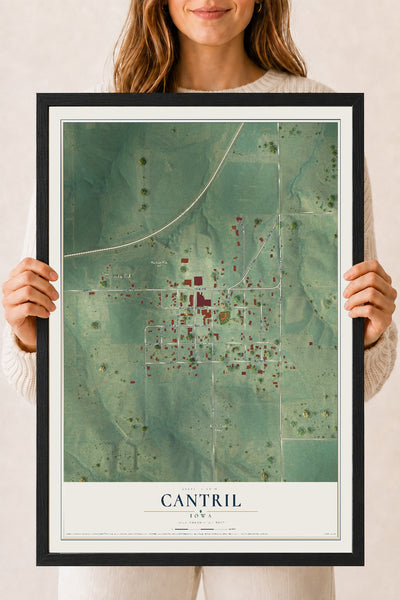 Map of Cantril, Iowa, 18 x 24 inch print in a black wood frame