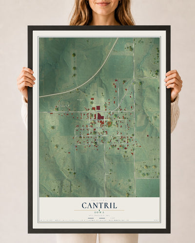 Map of Cantril, Iowa, 24 x 36 inch print in a black wood frame