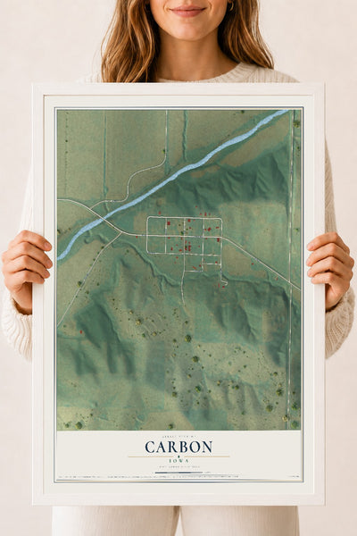 Map of Carbon, Iowa, 18 x 24 inch print in a white wood frame