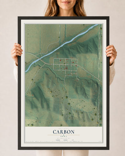 Map of Carbon, Iowa, 24 x 36 inch print in a black wood frame