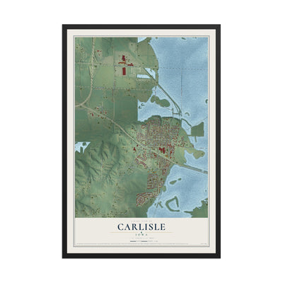 Map of Carlisle, Iowa, 12 x 18 inch print in a black wood frame