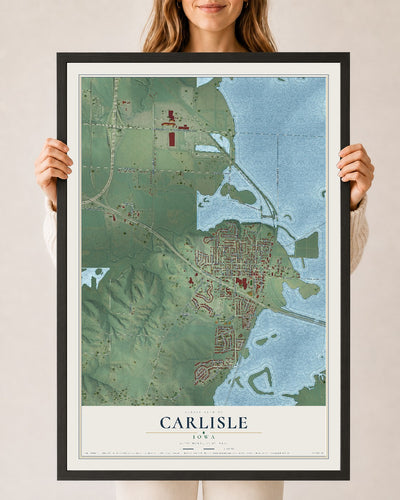 Map of Carlisle, Iowa, 24 x 36 inch print in a black wood frame