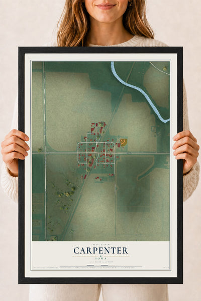 Map of Carpenter, Iowa, 18 x 24 inch print in a black wood frame