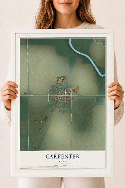 Map of Carpenter, Iowa, 18 x 24 inch print in a white wood frame