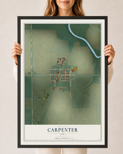 Map of Carpenter, Iowa, 24 x 36 inch print in a black wood frame