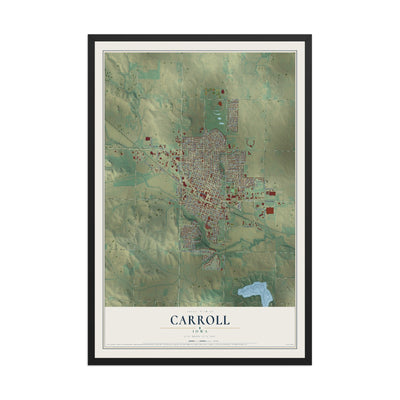 Map of Carroll, Iowa, 12 x 18 inch print in a black wood frame