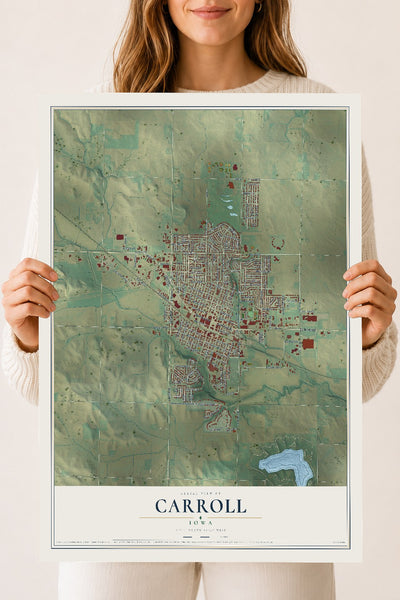 Map of Carroll, Iowa, 18 x 24 inch unframed archival matte print