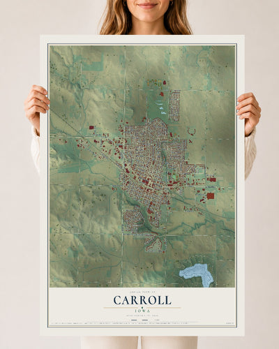 Map of Carroll, Iowa, 24 x 36 inch unframed archival matte print