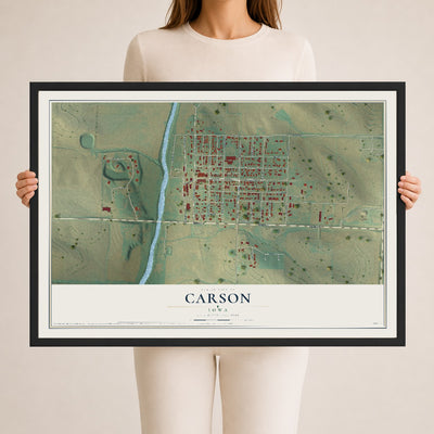Map of Carson, Iowa, 24 x 36 inch print in a black wood frame