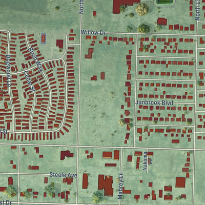Close-up of the map of Carter Lake, Iowa print showing street and building detail