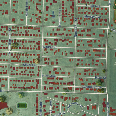 Second close-up of the map of Carter Lake, Iowa print showing more streets and buildings