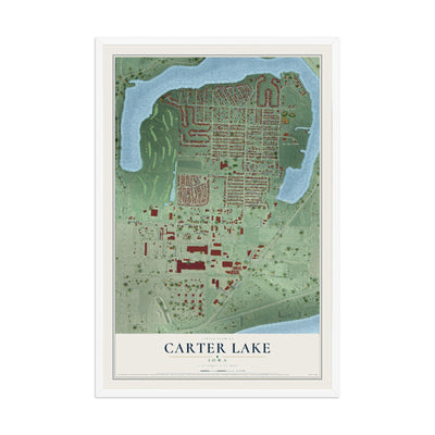 Map of Carter Lake, Iowa, 12 x 18 inch print in a white wood frame