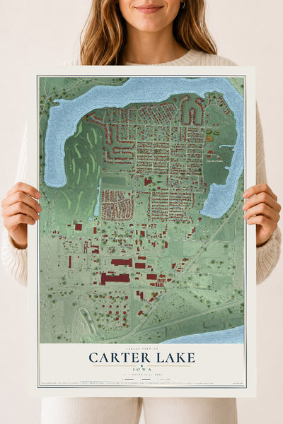 Map of Carter Lake, Iowa, 18 x 24 inch unframed archival matte print