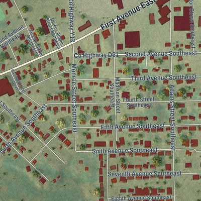 Second close-up of the map of Cascade, Iowa print showing more streets and buildings