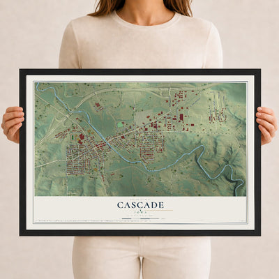 Map of Cascade, Iowa, 12 x 18 inch print in a black wood frame