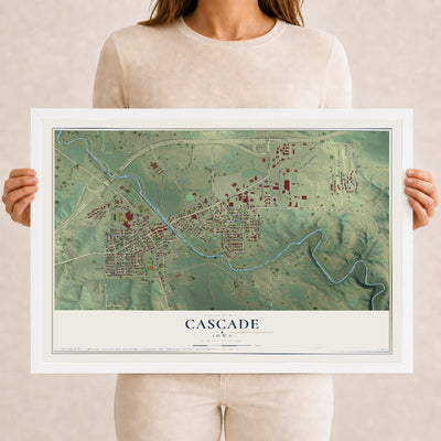 Map of Cascade, Iowa, 12 x 18 inch print in a white wood frame
