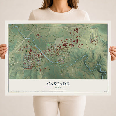 Map of Cascade, Iowa, 18 x 24 inch unframed archival matte print