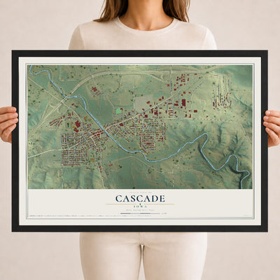 Map of Cascade, Iowa, 18 x 24 inch print in a black wood frame