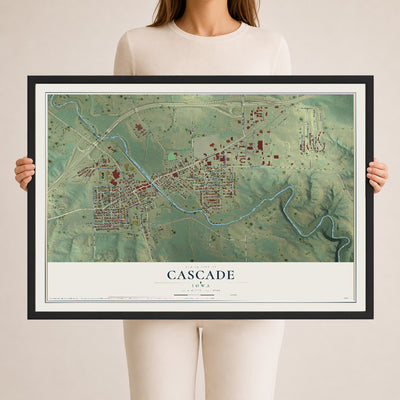 Map of Cascade, Iowa, 24 x 36 inch print in a black wood frame