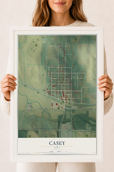 Map of Casey, Iowa, 18 x 24 inch print in a white wood frame