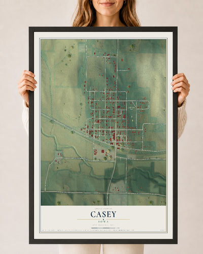 Map of Casey, Iowa, 24 x 36 inch print in a black wood frame