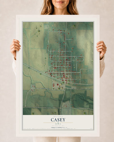 Map of Casey, Iowa, 24 x 36 inch print in a white wood frame
