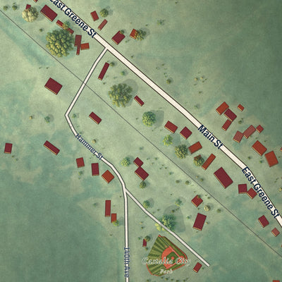 Close-up of the map of Castalia, Iowa print showing street and building detail