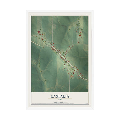 Map of Castalia, Iowa, 12 x 18 inch print in a white wood frame