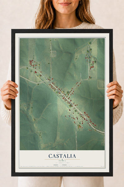 Map of Castalia, Iowa, 18 x 24 inch print in a black wood frame
