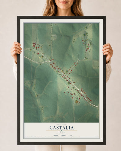 Map of Castalia, Iowa, 24 x 36 inch print in a black wood frame