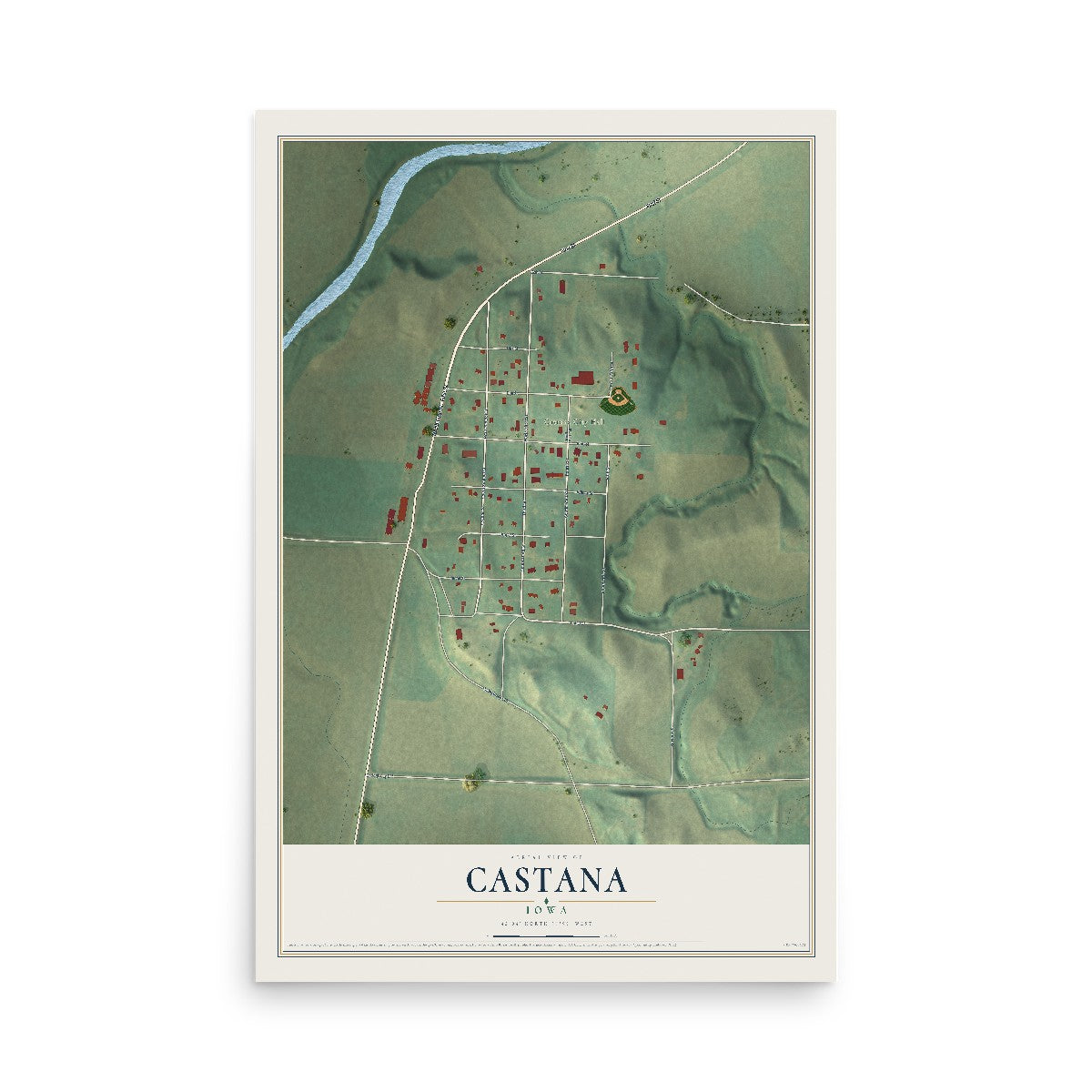 Map of Castana, Iowa, 12 x 18 inch unframed archival matte print