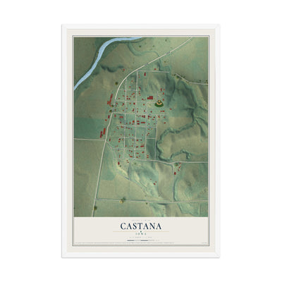 Map of Castana, Iowa, 12 x 18 inch print in a white wood frame