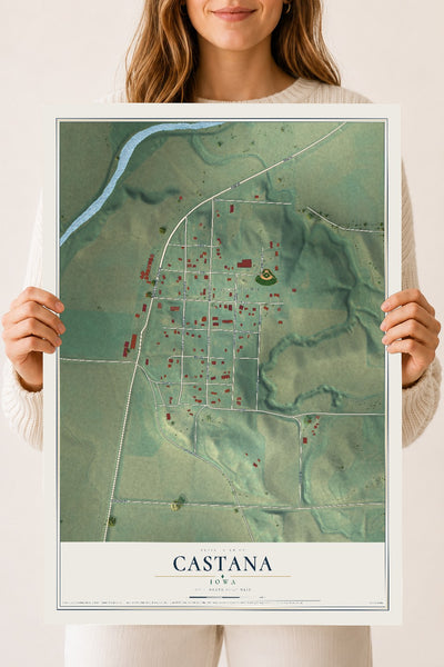 Map of Castana, Iowa, 18 x 24 inch unframed archival matte print