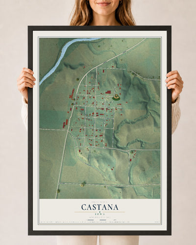 Map of Castana, Iowa, 24 x 36 inch print in a black wood frame