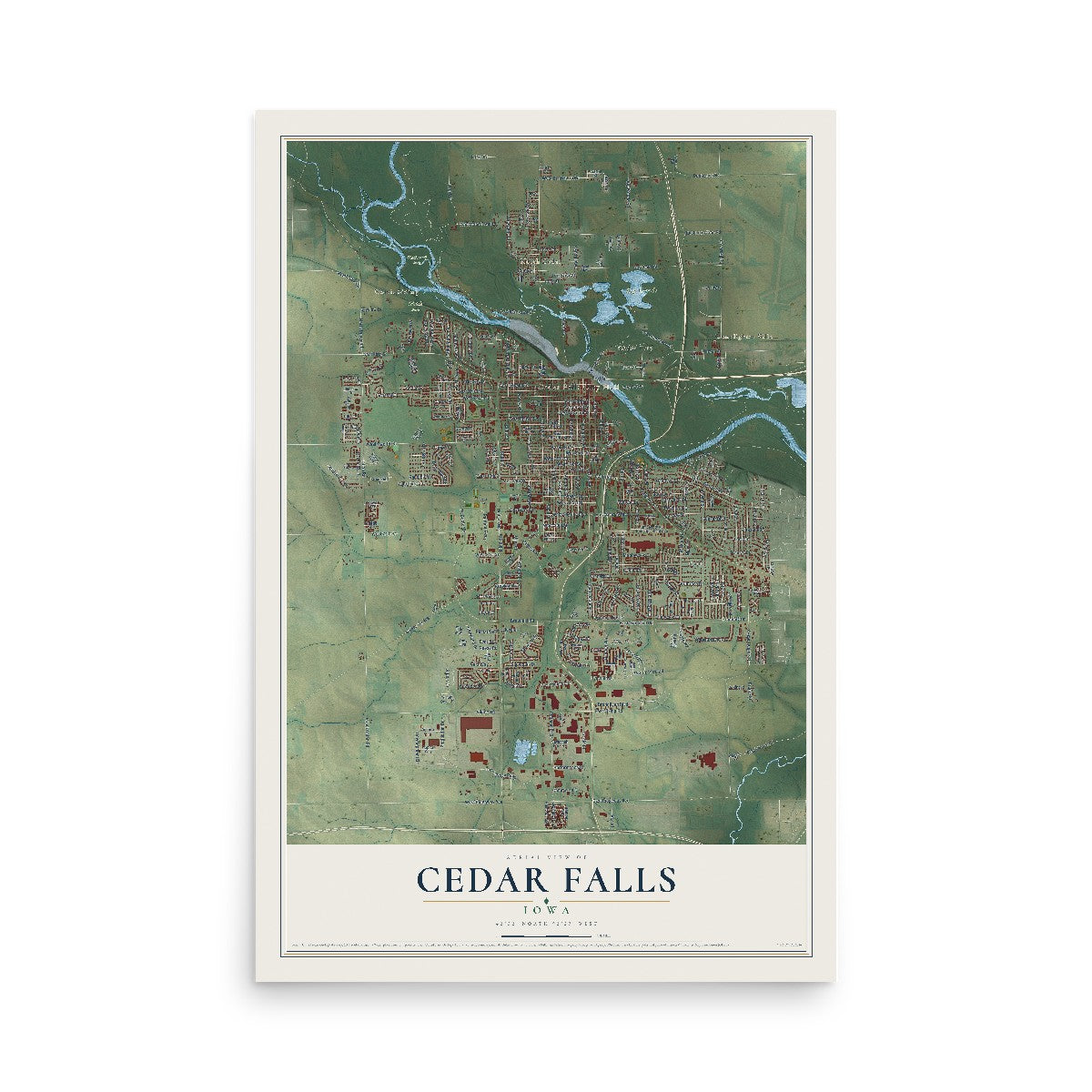 Map of Cedar Falls, Iowa, 12 x 18 inch unframed archival matte print