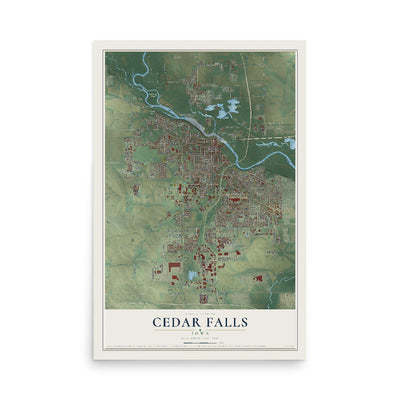 Map of Cedar Falls, Iowa, 12 x 18 inch unframed archival matte print