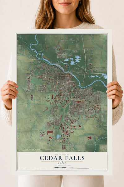 Map of Cedar Falls, Iowa, 18 x 24 inch unframed archival matte print