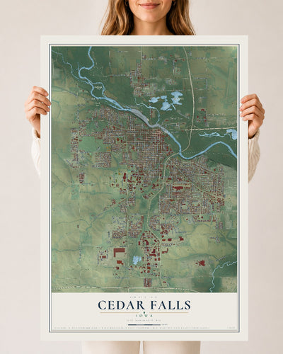 Map of Cedar Falls, Iowa, 24 x 36 inch unframed archival matte print