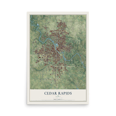 Map of Cedar Rapids, Iowa, 12 x 18 inch unframed archival matte print